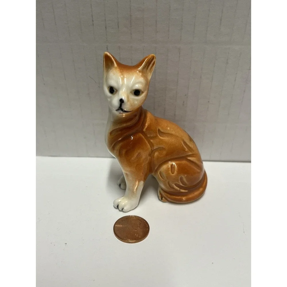 Vintage Orange Tabby Cat Figurine Porcelain Ceramic Feline Kitty‎ Cat 3.5